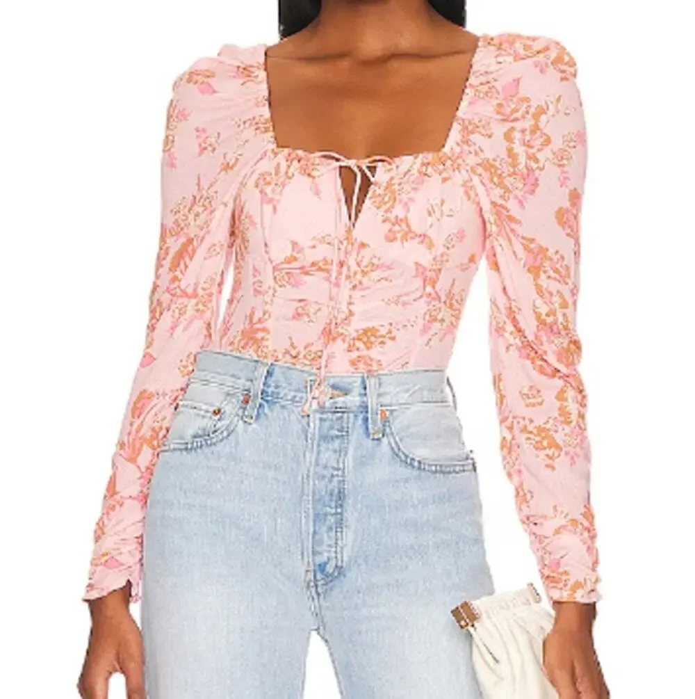* New ~ FREE PEOPLE ~ Women's Pink Combo Hilary Printed Top Small